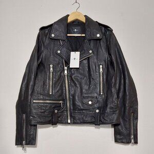 NWT! 7 For All Mankind Asymmetrical Leather Moto Motorcycle Biker Jacket - Large